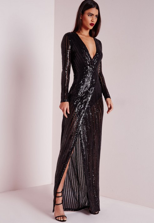 black maxi sequin dress