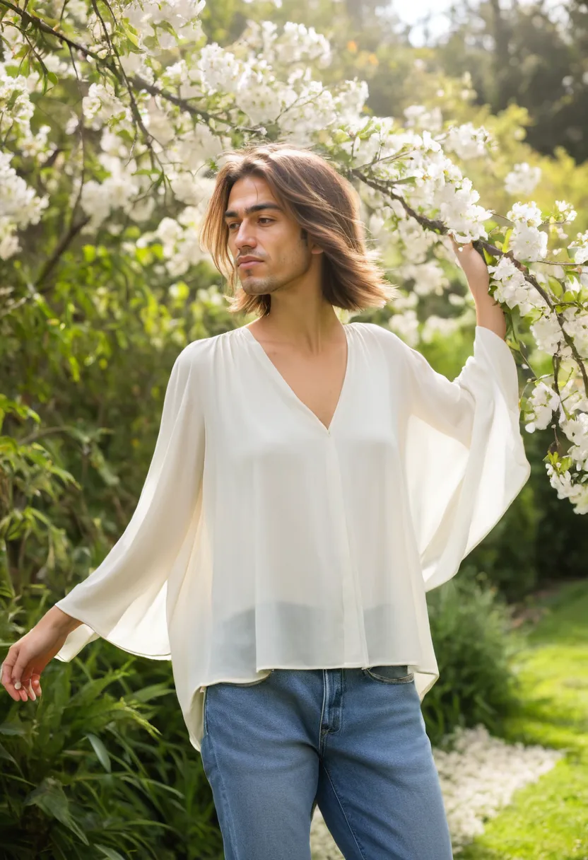 ultra-lightweight semi-sheer chiffon blouse in ivory with loose relaxed fit and sleeves that float away from the body