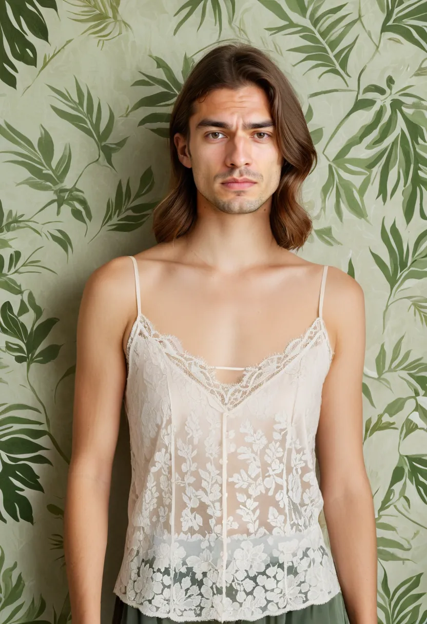 Delicate lace shirt with raised pattern and tonal contrast from silk underlayer