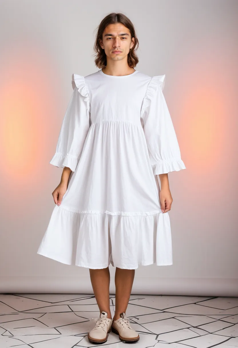 Outdoor feminine photoshoot look in soft cotton prairie dress with natural movement and airy styling