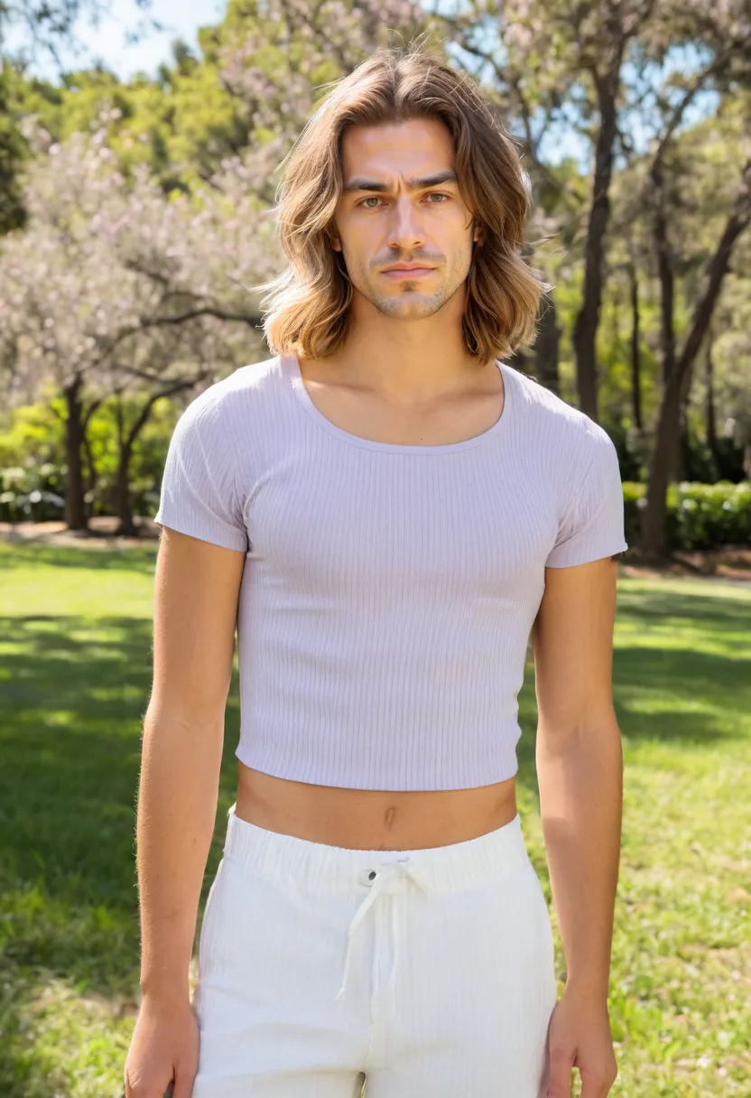 Close-up of pale lavender ribbed knit crop top with short sleeves and gathered hem