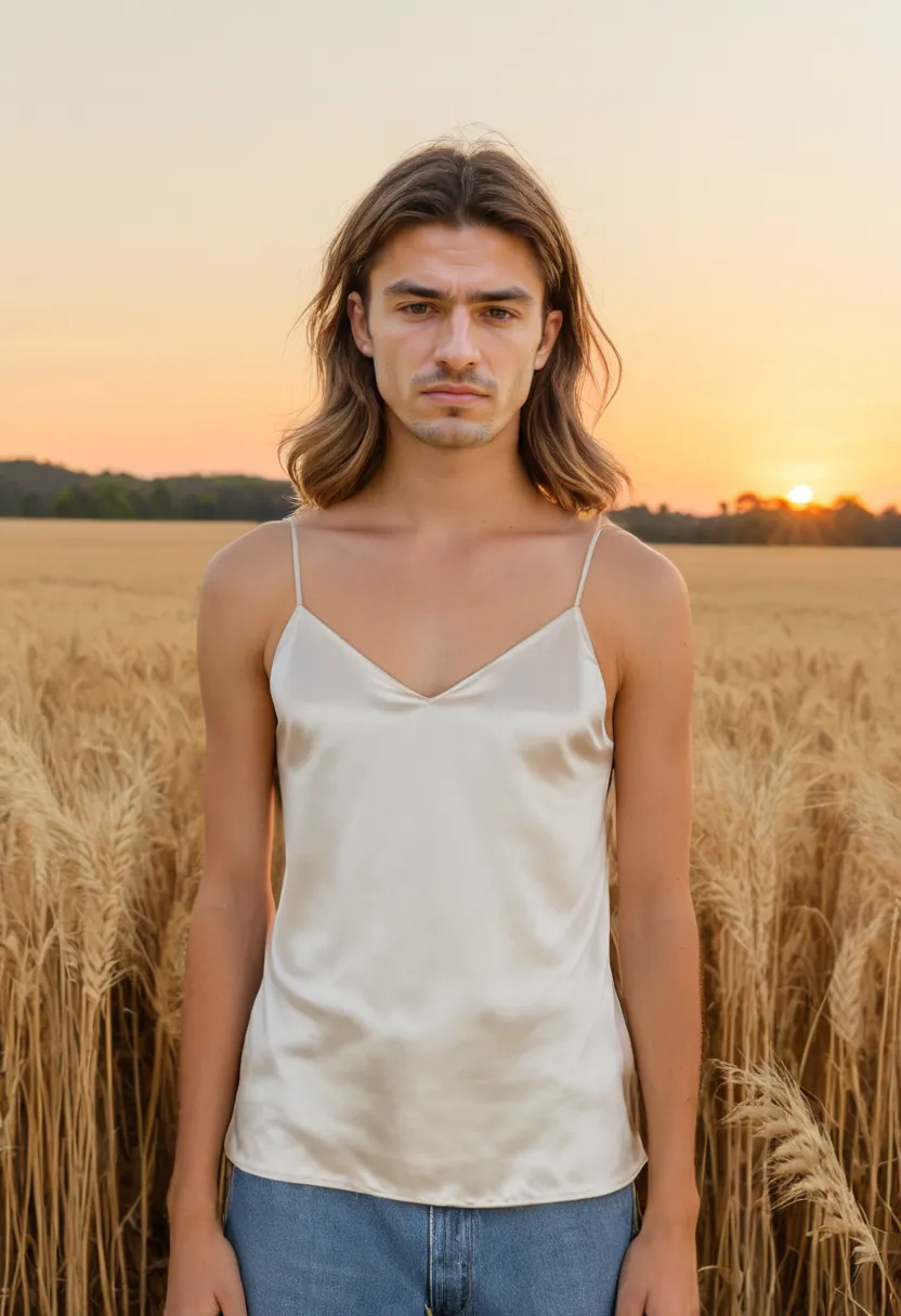 Close-up of ivory satin cami with adjustable straps and no embellishment catching soft light