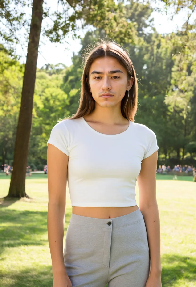 Simple white jersey crop top with small round neckline and modest crop length