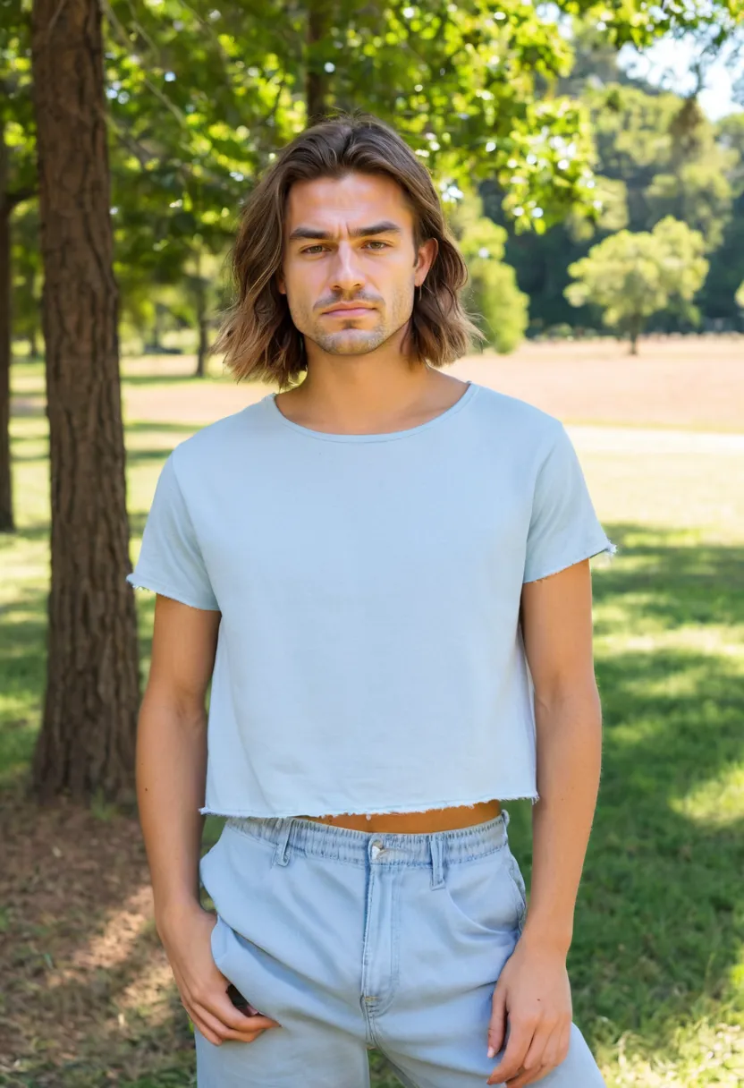 Powder blue lightweight crop top with casual feel, small round neckline and short sleeves