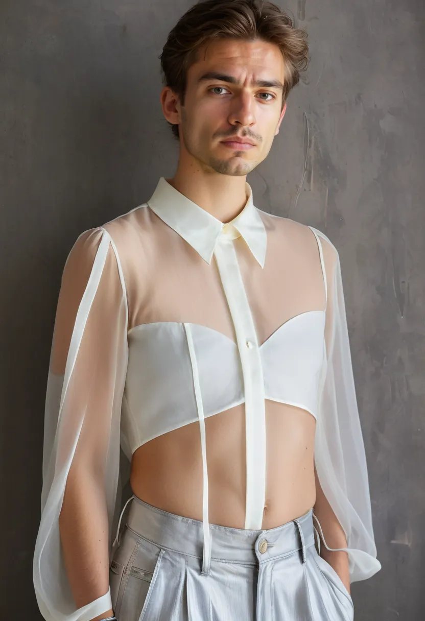 Soft lighting on ivory organza blouse showing how sheer structured fabric photographs with luminous highlights