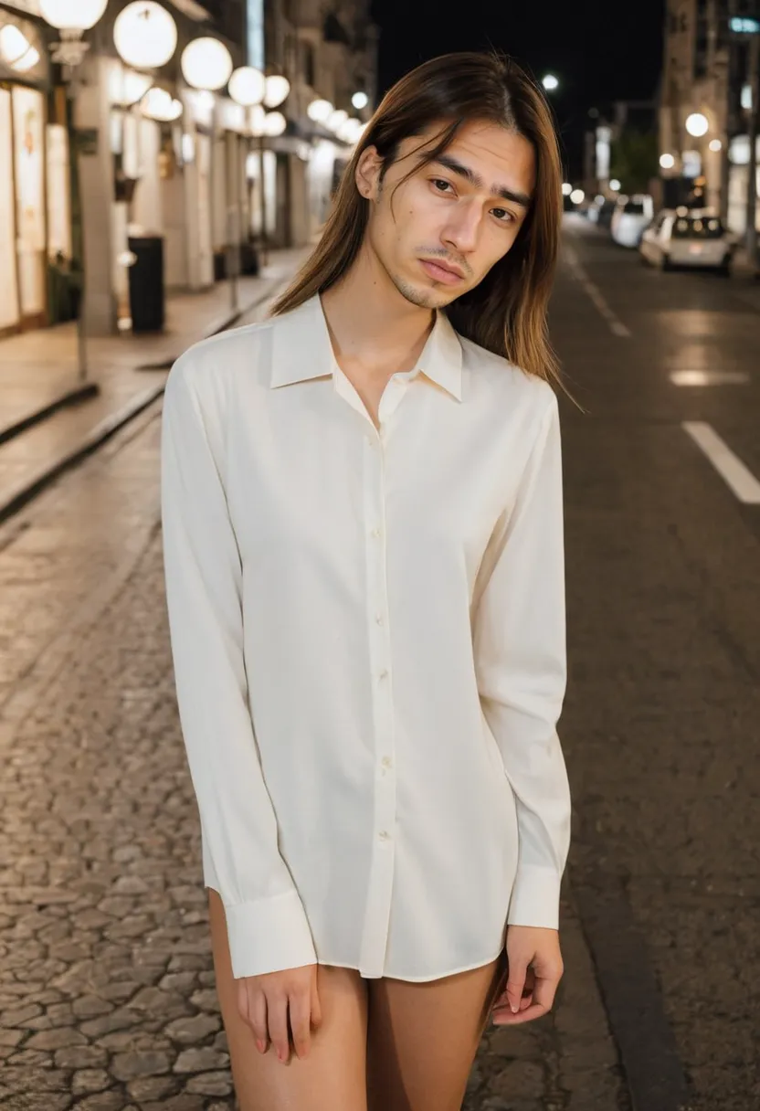 Korean feminine boy outfit with pale neutral palette and clean fitted lines