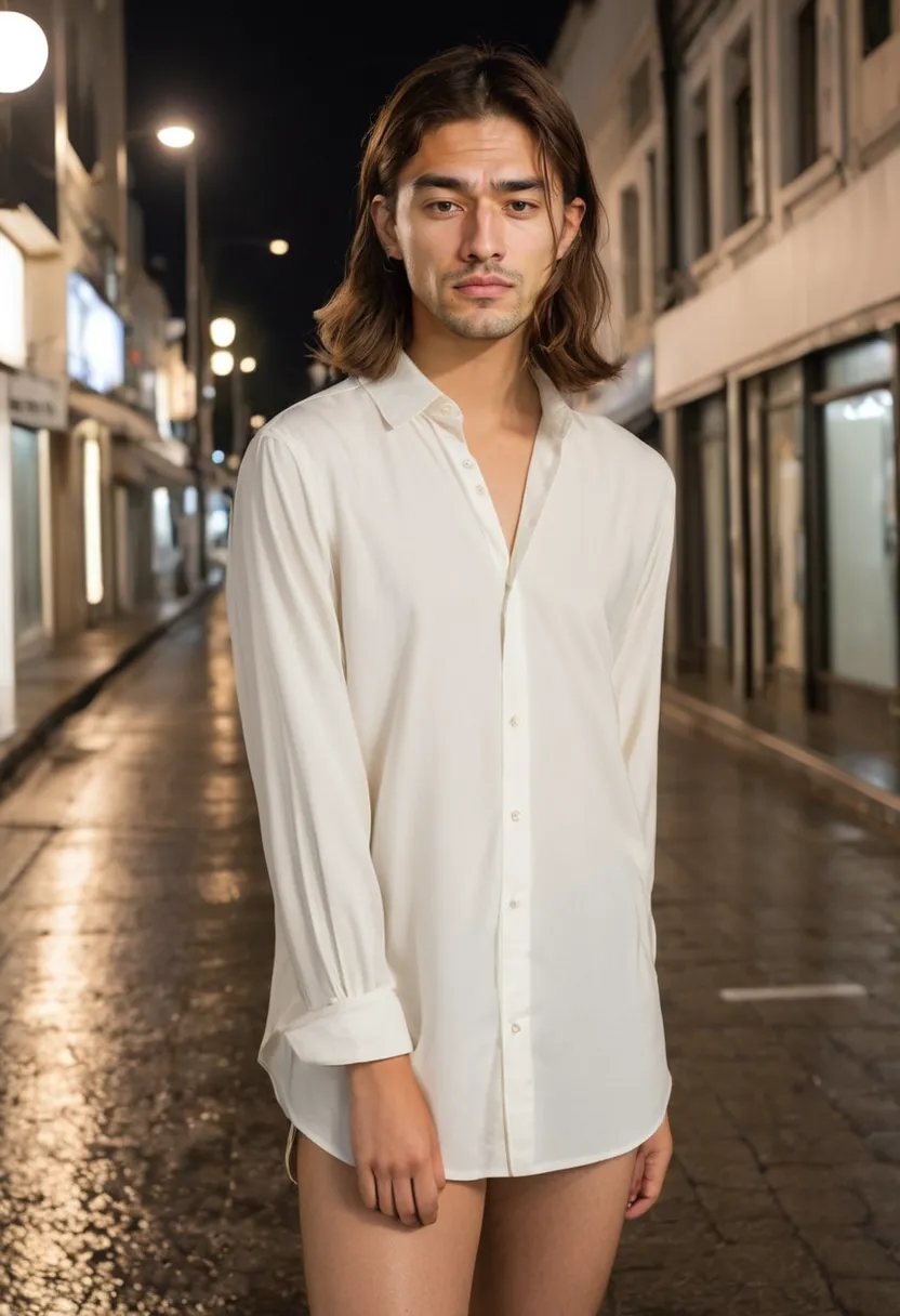Boy wearing a smooth ivory blouse with fitted silhouette in K-beauty aesthetic