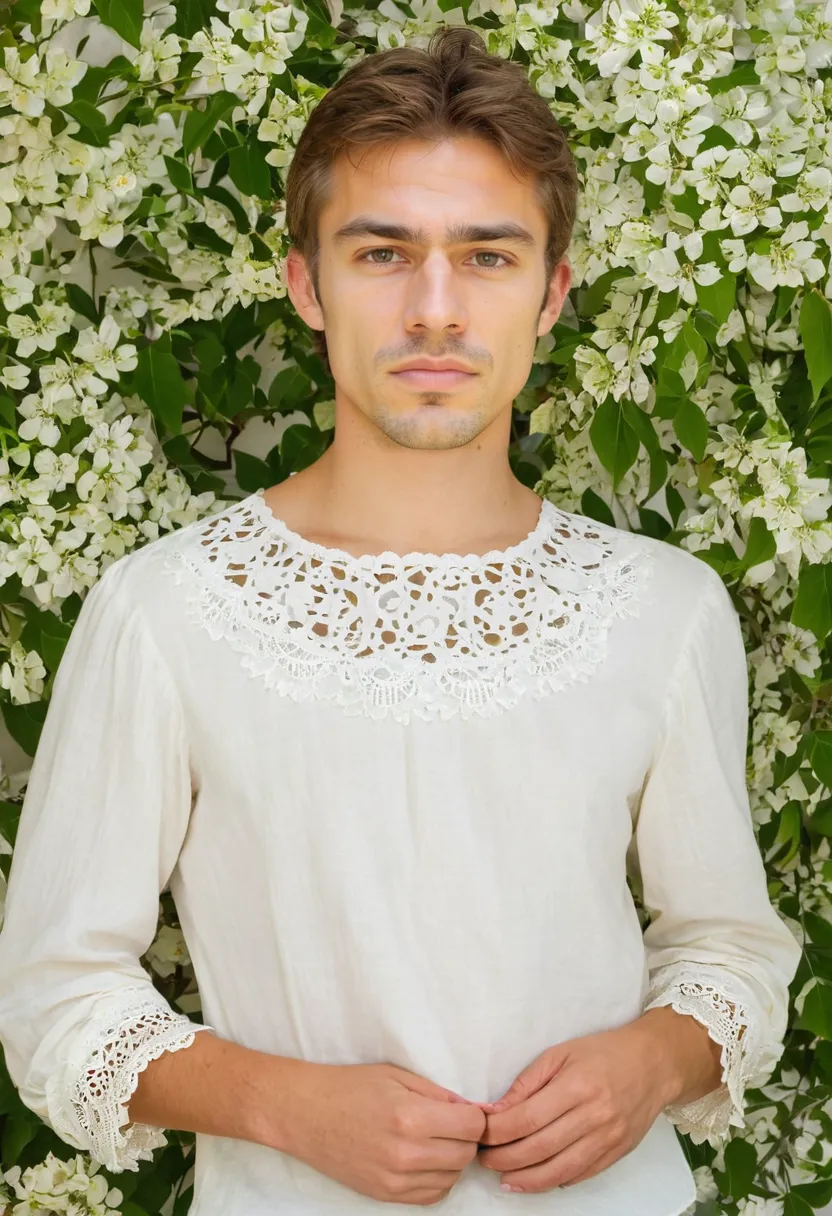Lace edge tops boys wear in ivory cotton with scalloped tonal lace detailing