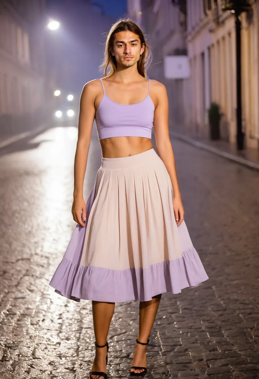 Pastel mix of lavender and peach with textural contrast in lightweight fabrics