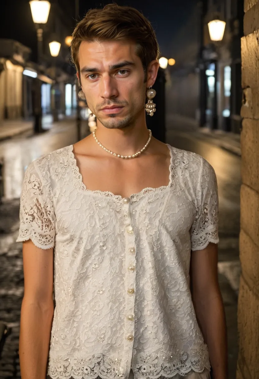 Intricate ivory lace blouse accessorised with pearl details