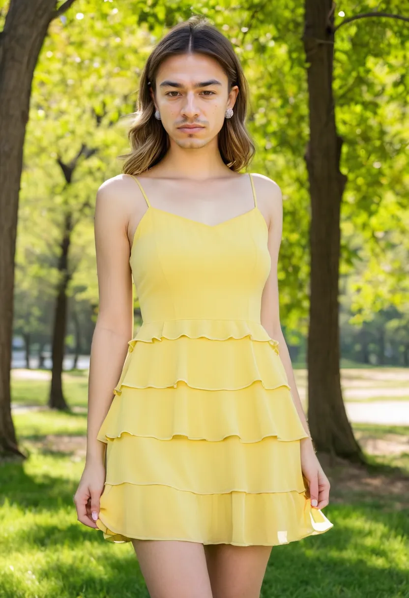 pretty man dress fashion with fitted bodice thin straps and slightly sheer ruffles