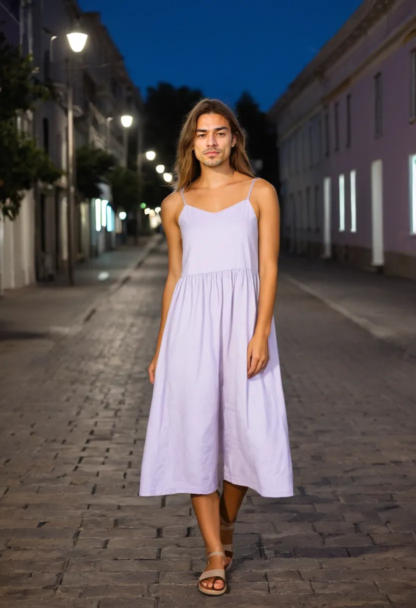 Pale lavender cotton sundress with A-line silhouette, relaxed feminine fashion