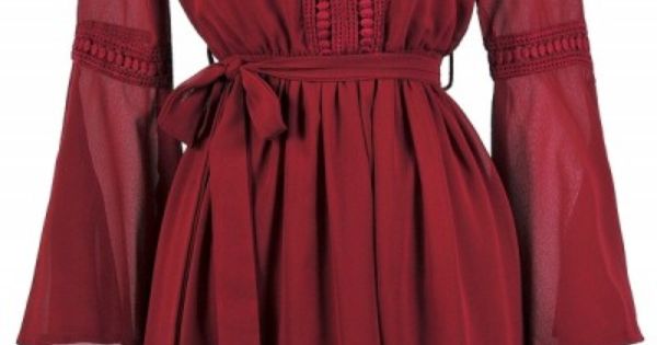 Burgundy Bell Sleeve Dress - Popular Styles 2017