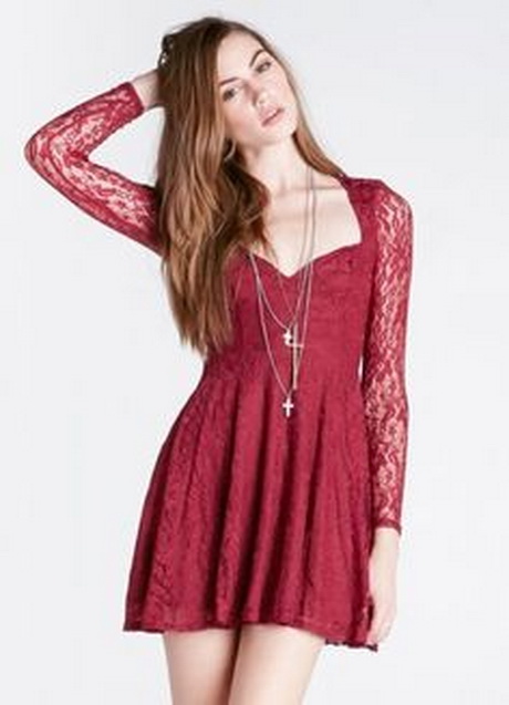 Fit And Flare Lace Long Sleeve Dress - Best Choice