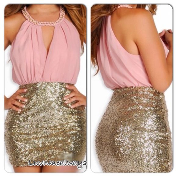 Gold And Pink Sequin Dress And Popular Styles 2017