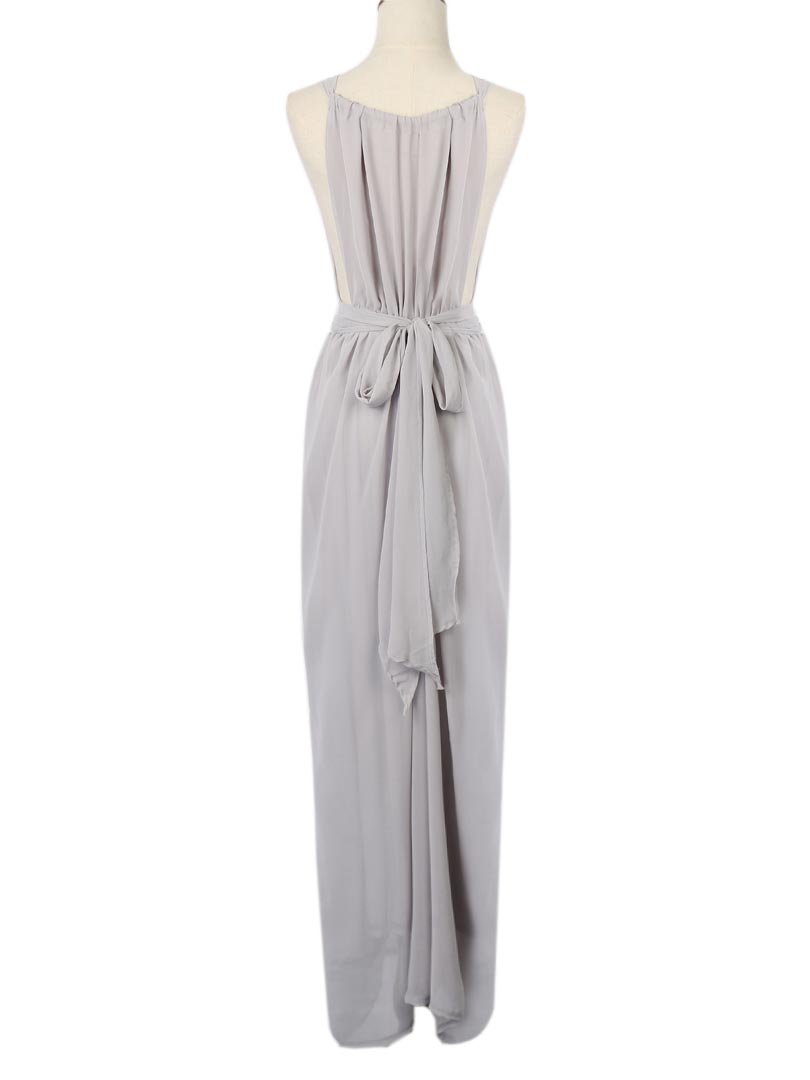 Grey Backless Maxi Dress : Make Your Evening Special