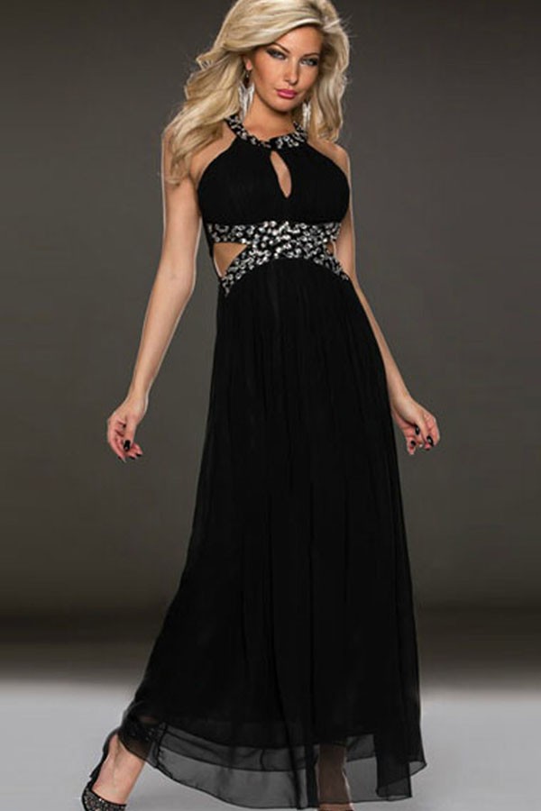 Halter Neck Black Maxi Dress : New Fashion Collection