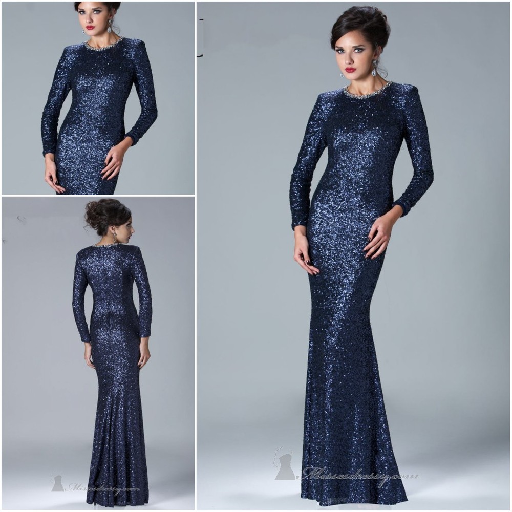 Long Navy Sequin Dress - Popular Styles 2017