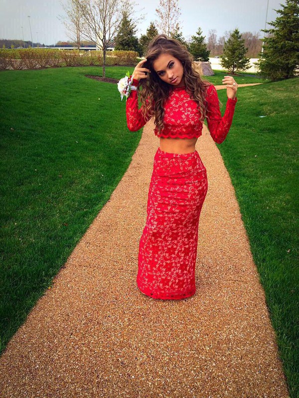Red Lace Two Piece Prom Dress & Style 2017-2018