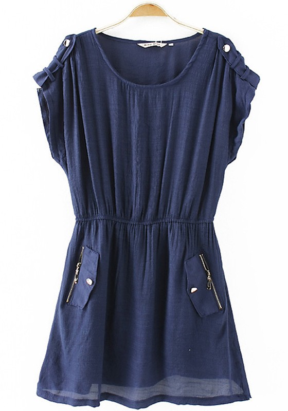 Short Sleeve Navy Blue Dress - Make You Look Like A Princess