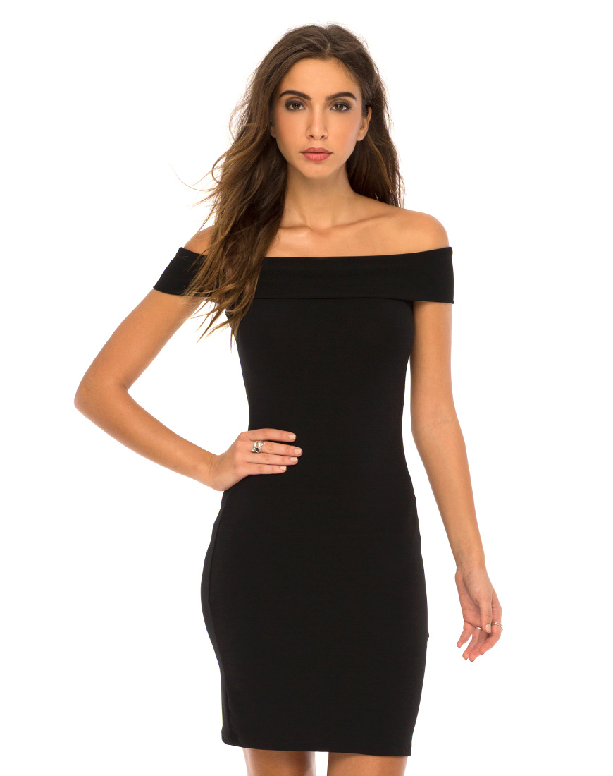 black tight off the shoulder dress