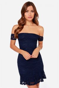 off shoulder blue dress