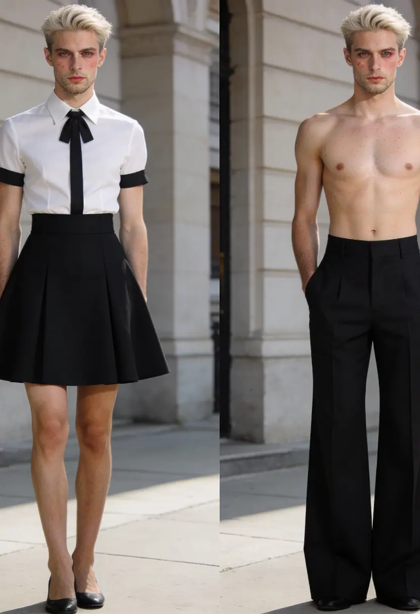 crossdressing boy a line skirt high waist wide leg trousers
