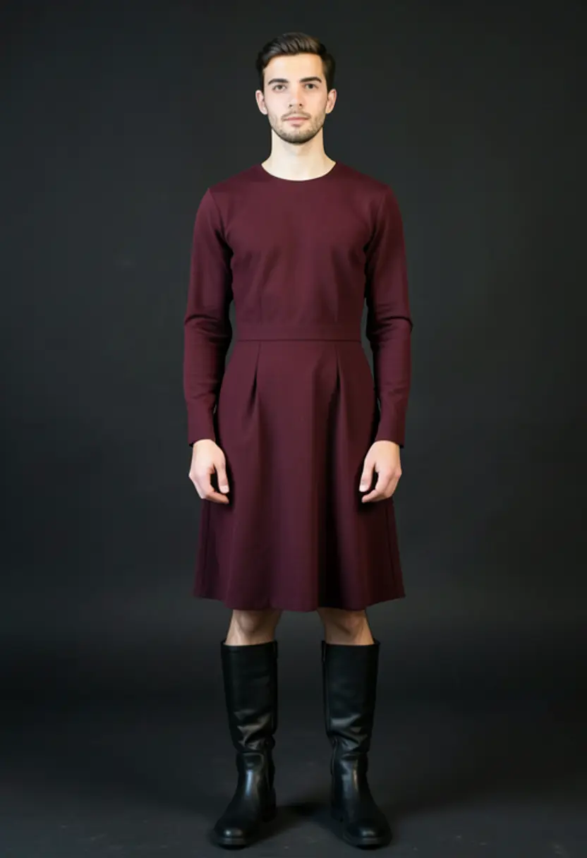 crossdressing boy black boots dark background simple