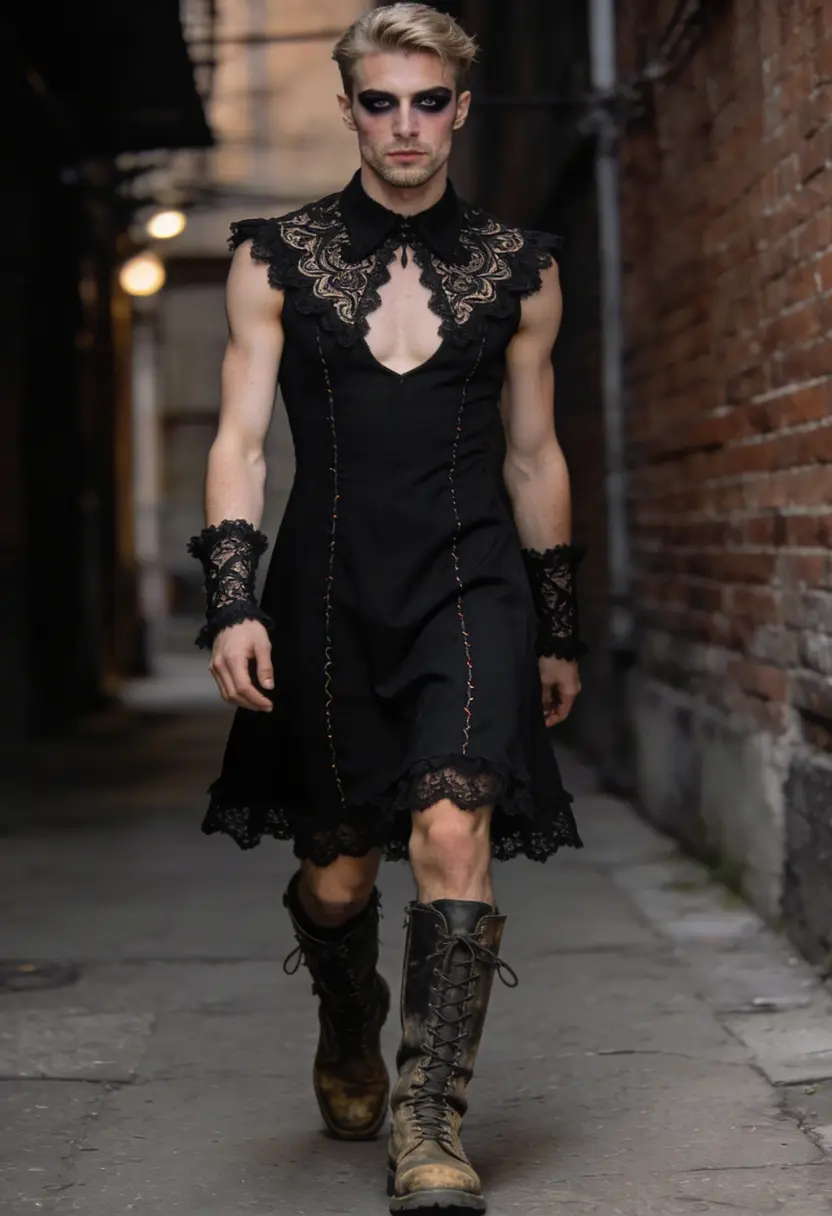 crossdressing boy boots gothic lace