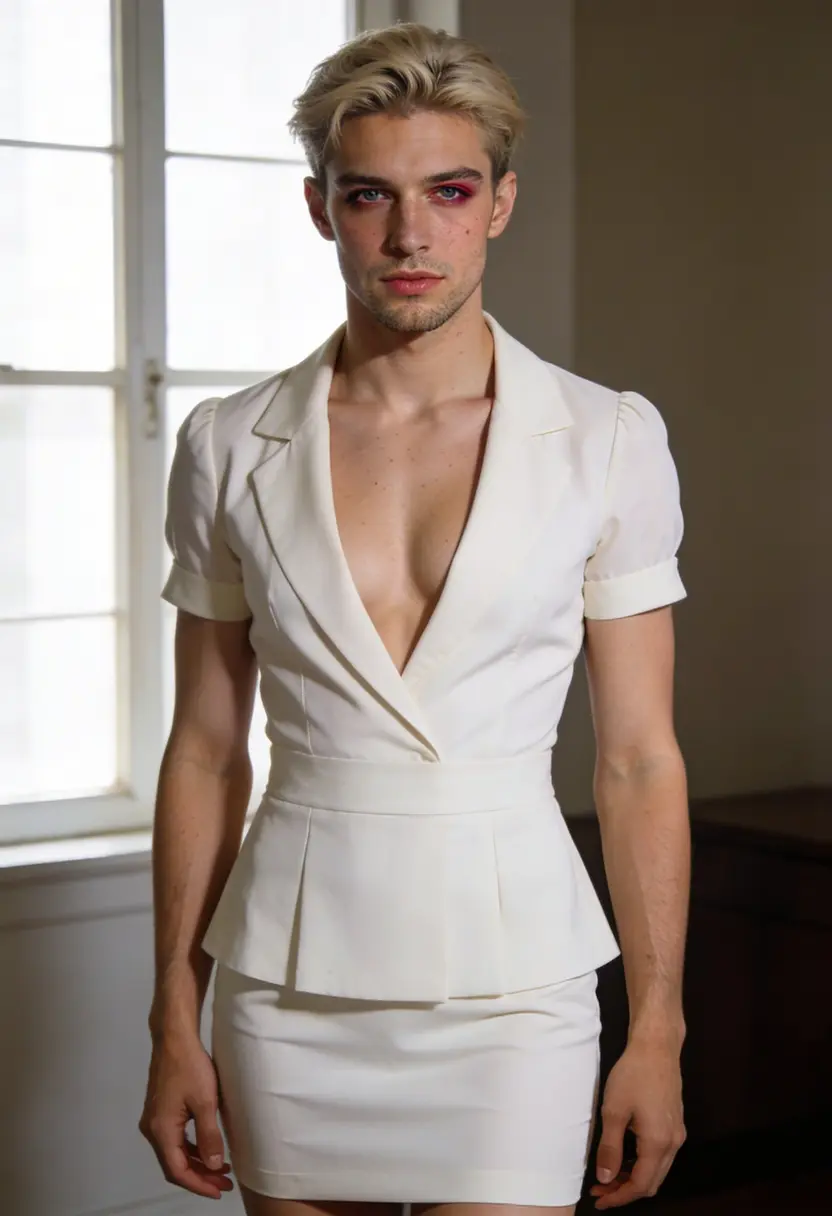 crossdressing boy clean composed look well matched outfit