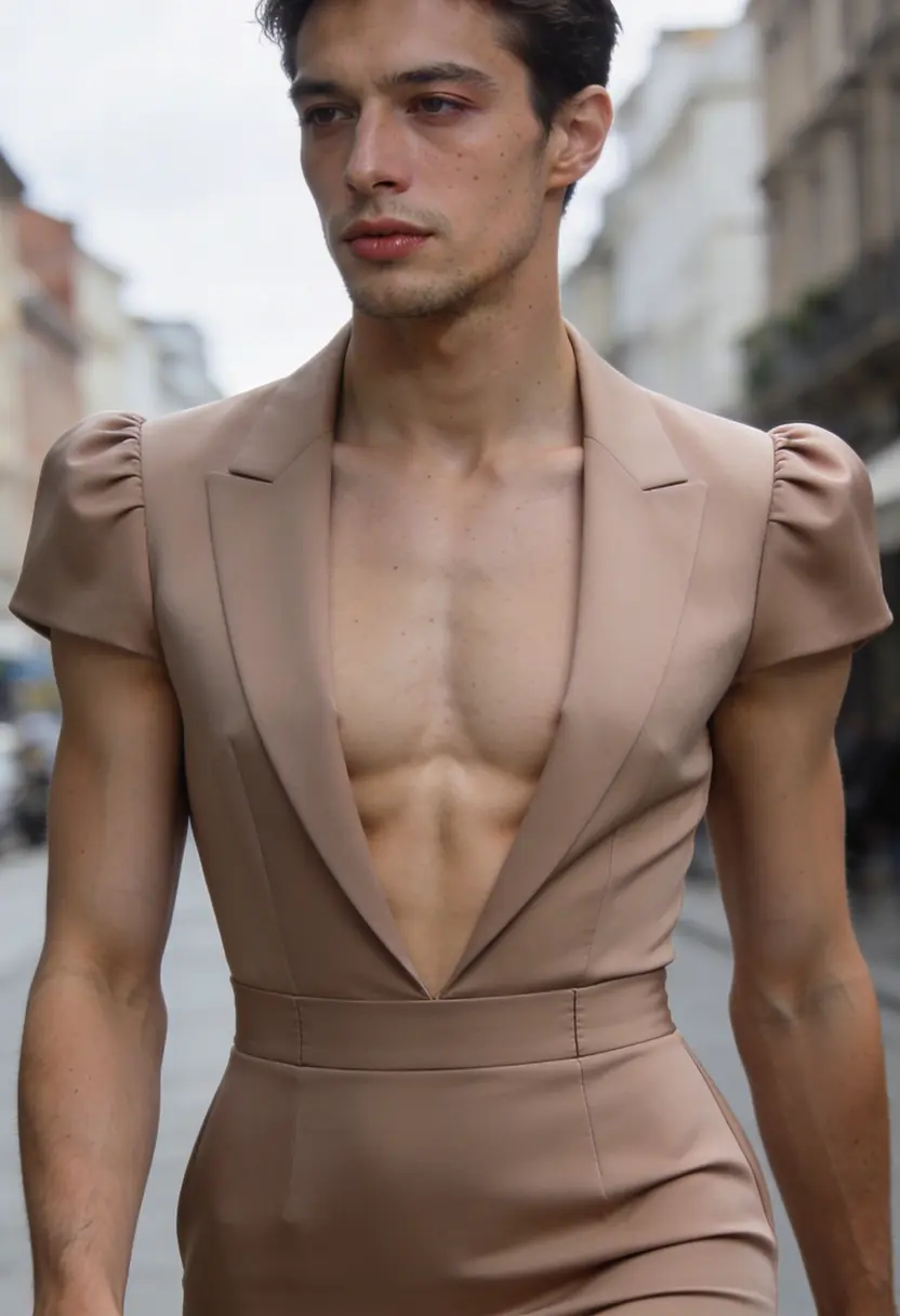 crossdressing boy clean lines defined waist soft shoulders