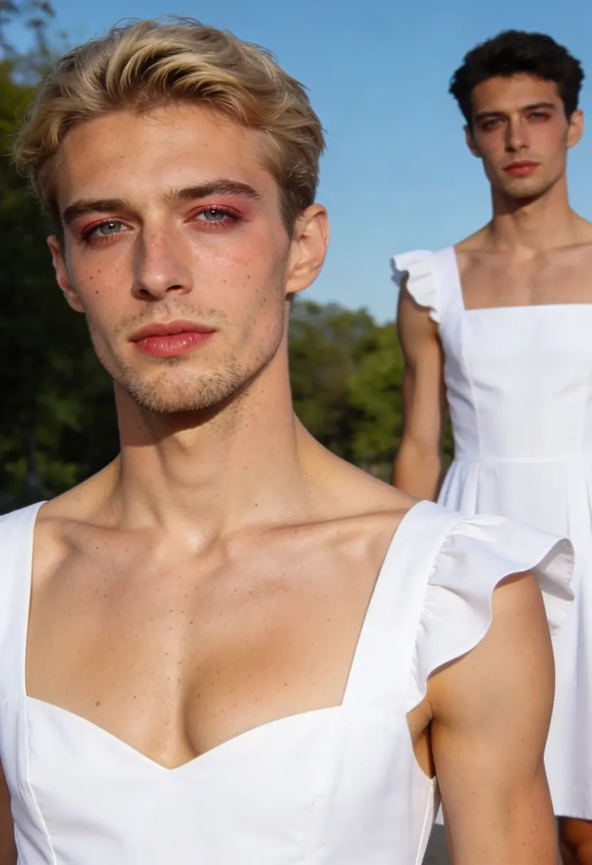 crossdressing boy clean silhouette bright color