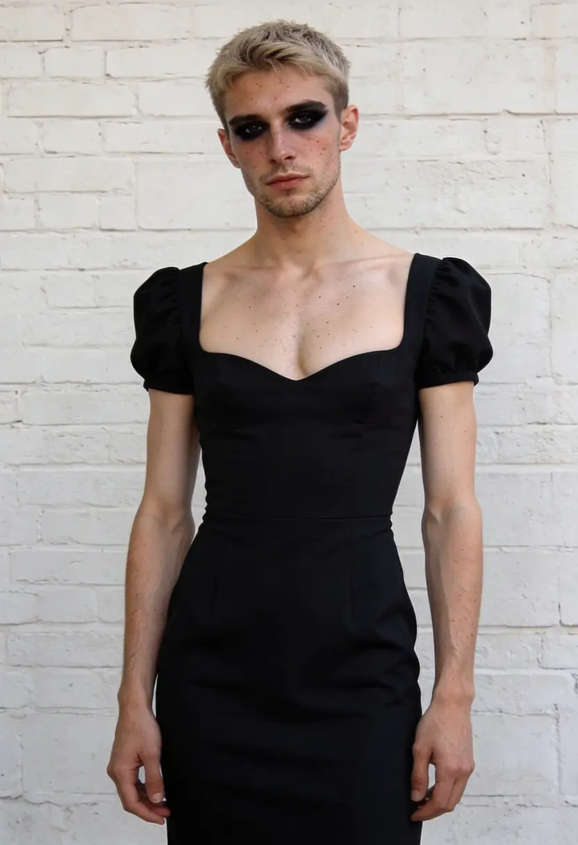 crossdressing boy dark eye makeup editorial style