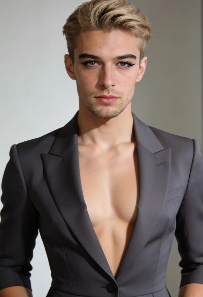 crossdressing boy defined brows controlled eyeliner clean style