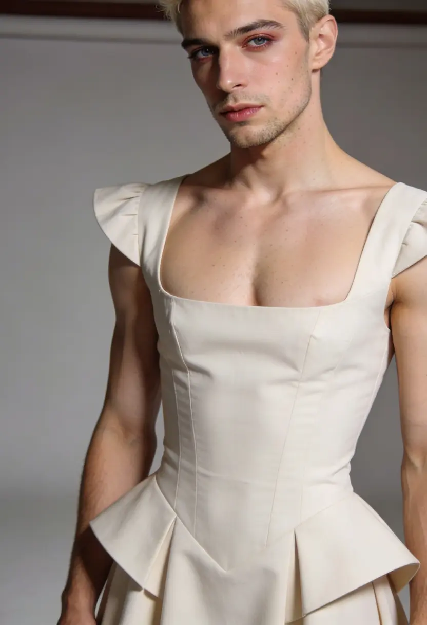 crossdressing boy different silhouette studio setting