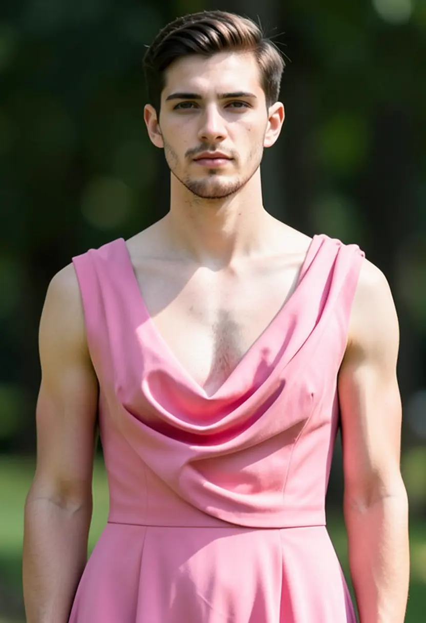 crossdressing boy dramatic draping exaggerated proportions illustration style