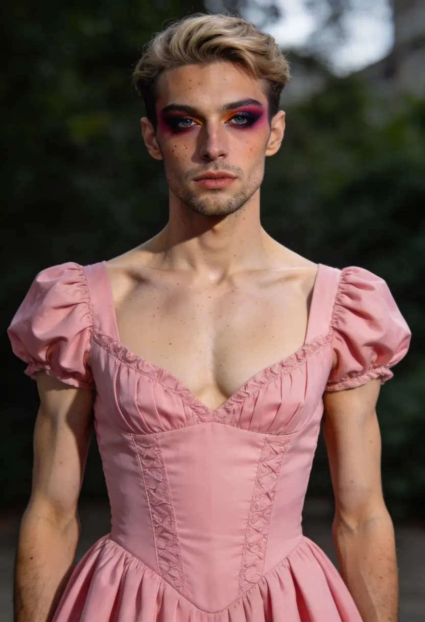 crossdressing boy dramatic makeup strong color coordination
