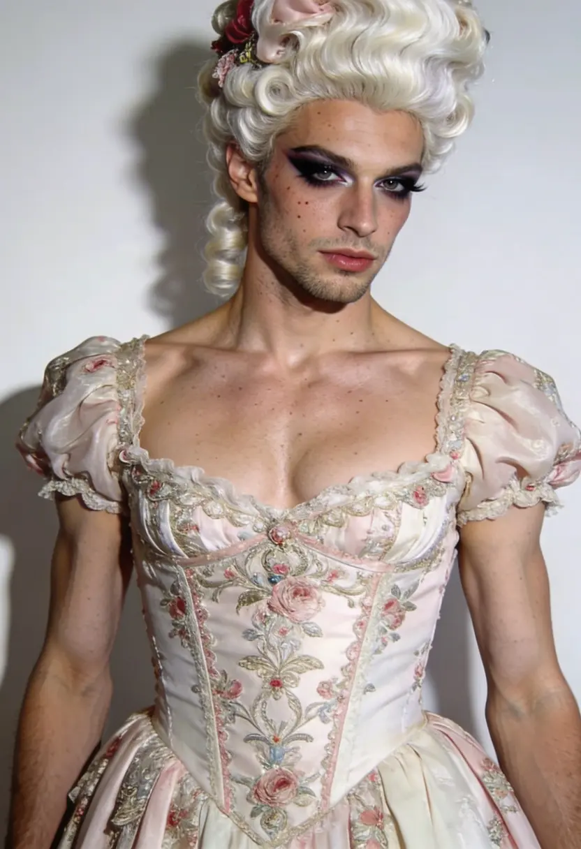 crossdressing boy dramatic makeup theatrical wig full look