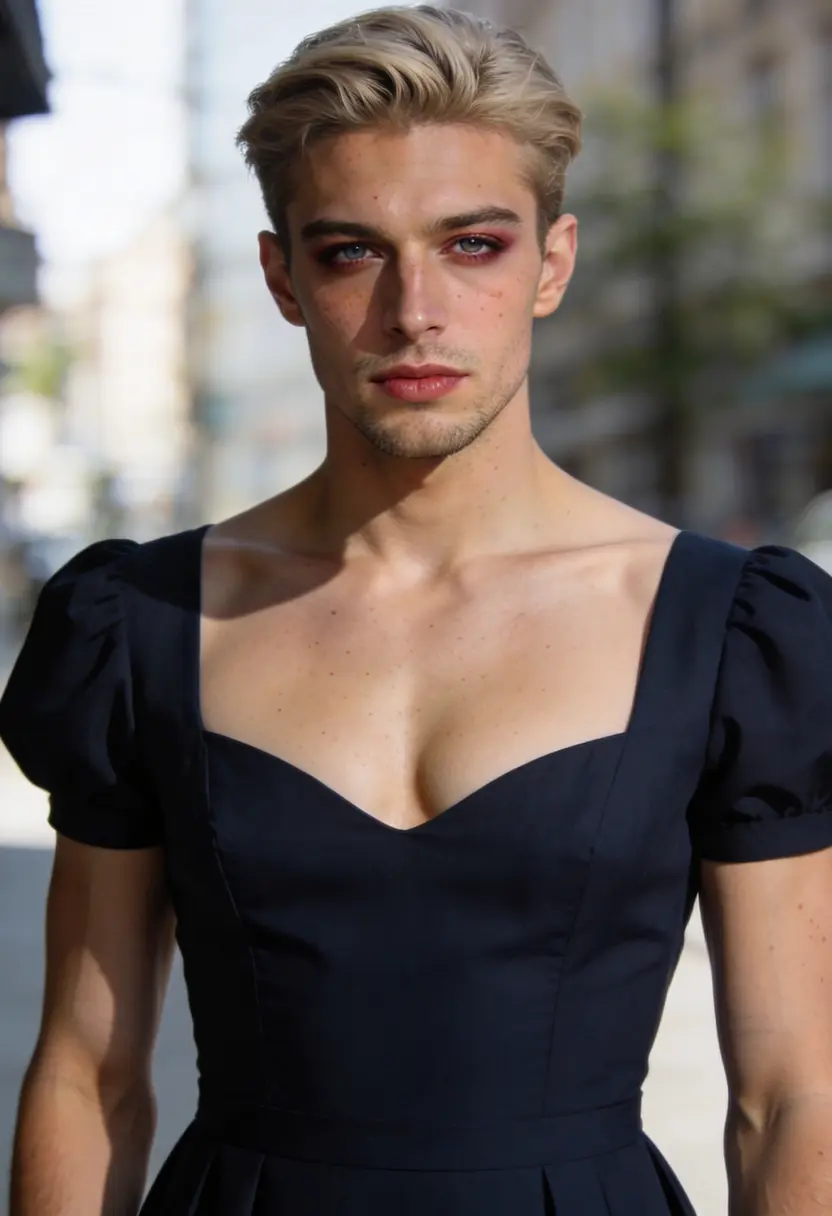 crossdressing boy feminine cut precision makeup deliberate styling