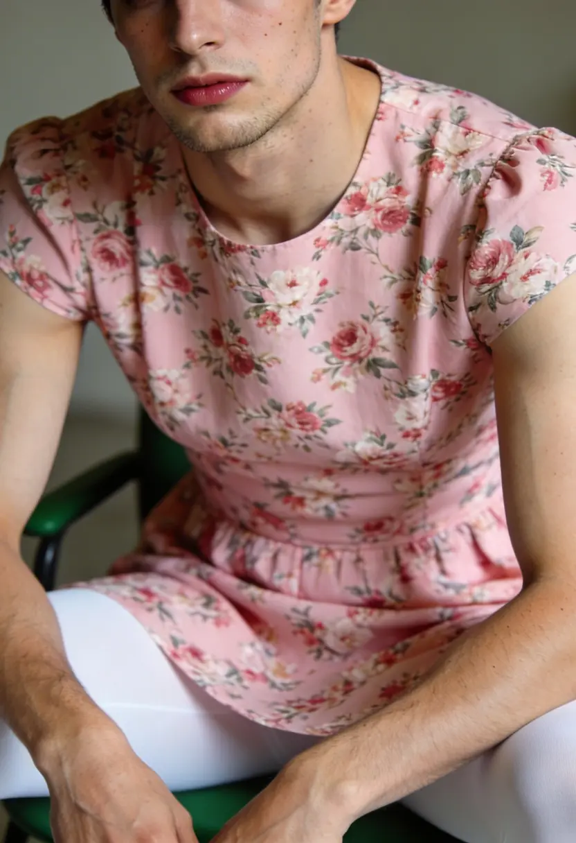 crossdressing boy floral pattern white tights