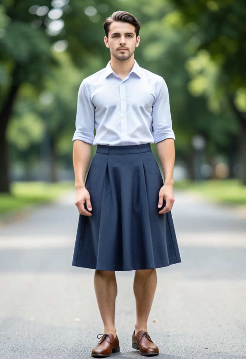 crossdressing boy full skirt defined waist complementary footwear