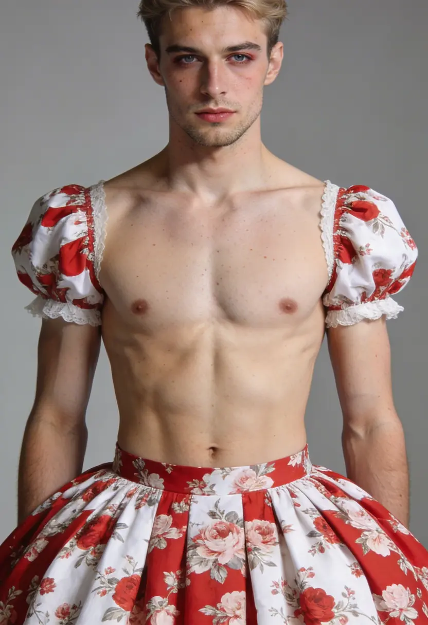 crossdressing boy fuller skirt vintage style red
