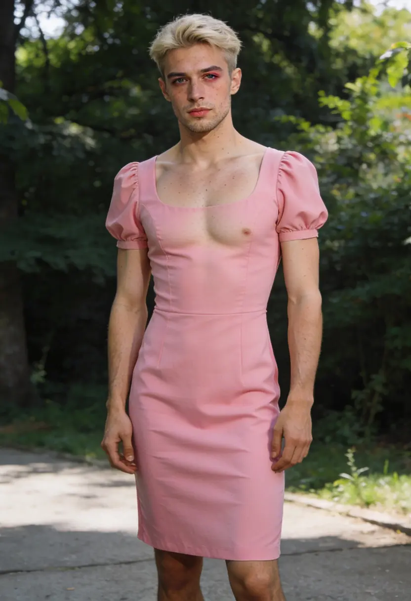 crossdressing boy good fit natural proportions bright daylight