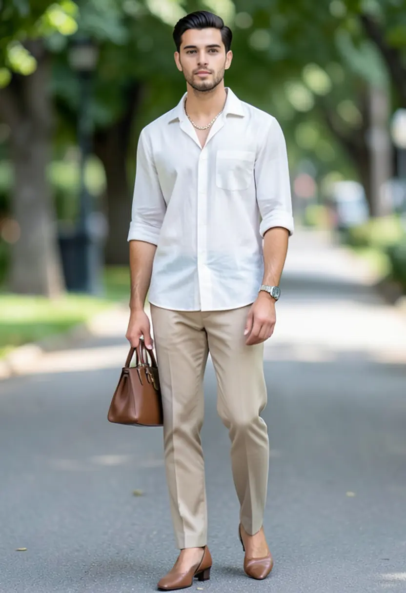 crossdressing boy handbag jewelry heels