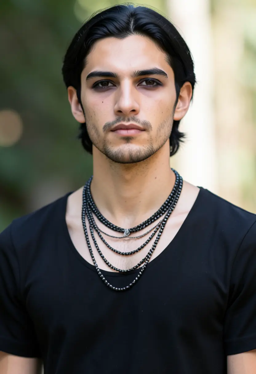 crossdressing boy layered necklaces dark makeup