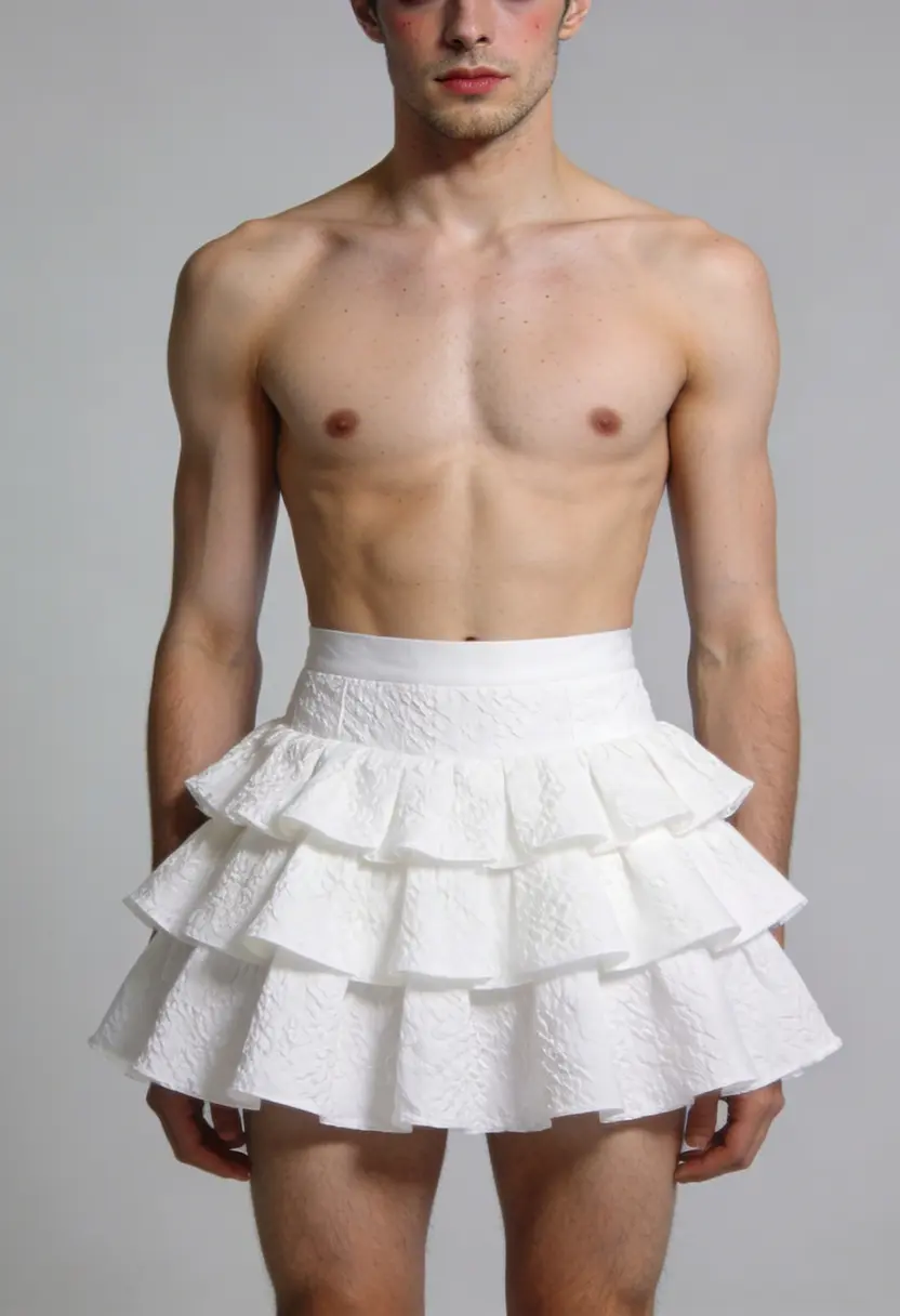 crossdressing boy layered tiered white skirt textured fabric
