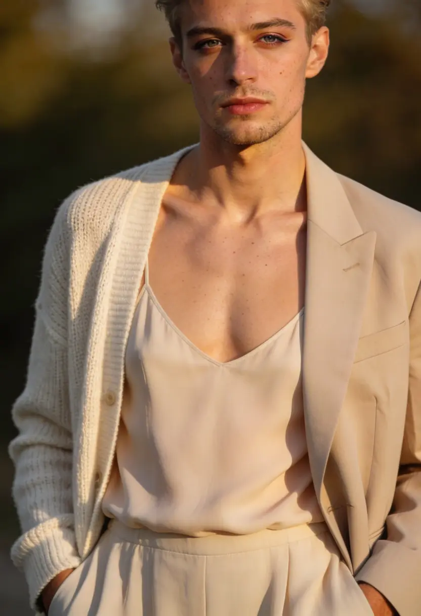 crossdressing boy light cardigan oversized blazer feminine base layer