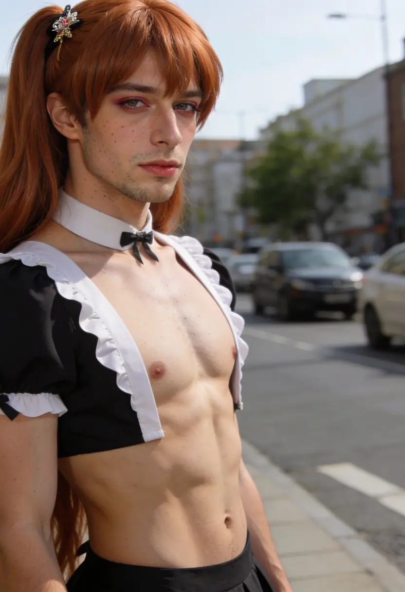 crossdressing boy long auburn wig complete transformation