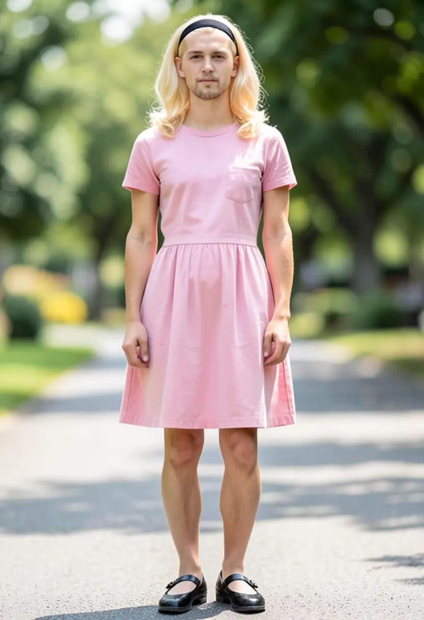 crossdressing boy mary jane shoes headband blonde wig