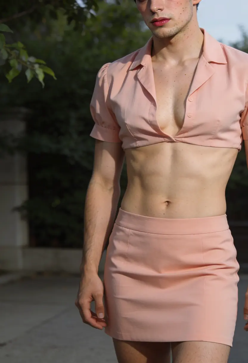 crossdressing boy matching skirt and blouse cohesive color palette
